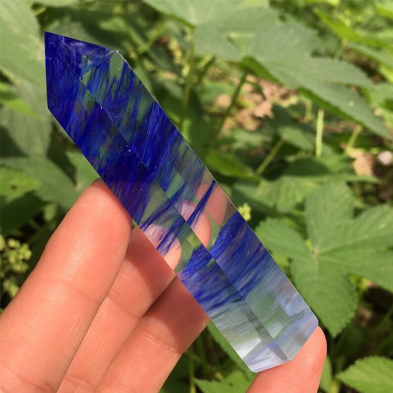 3PC Red+Blue+Clear Melting Stone Obelisk Quartz Crystal Wand Point Decoration