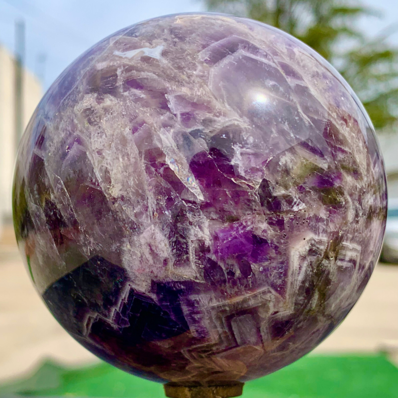 1.76LB Natural beautiful Dream Amethyst Quartz Crystal Sphere Ball Healing
