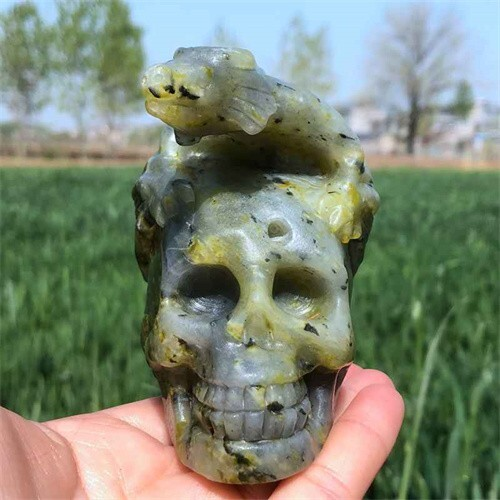 500g Natural carved Unknown Stone dragon Skull reiki quartz crystal skull polish