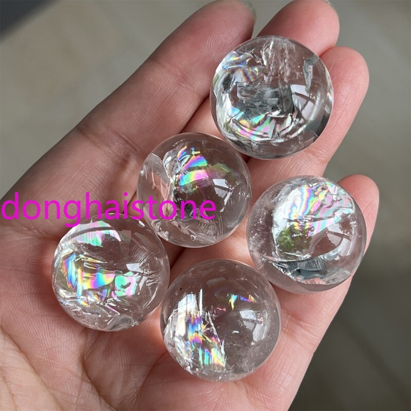 Top 1pc Natural clear Quartz sphere Rainbow Crystal Ball Mineral healing 20mm+