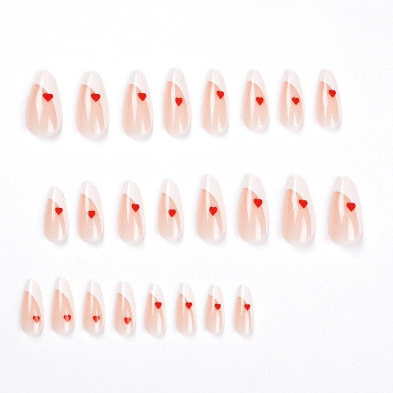 24pcs Minimalist French Heart False Nail Almond Press on Nail for Nail Art