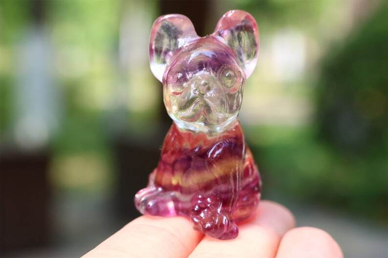 1.6" Natural Carved Fluorite dog Reiki Crystal Skull Crystal Heal Decor Gift 1PC