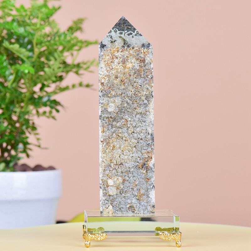 1.34LB Natuar Ocean Jasper Crystal Obelisk Point Wand Stone Quartz Healing