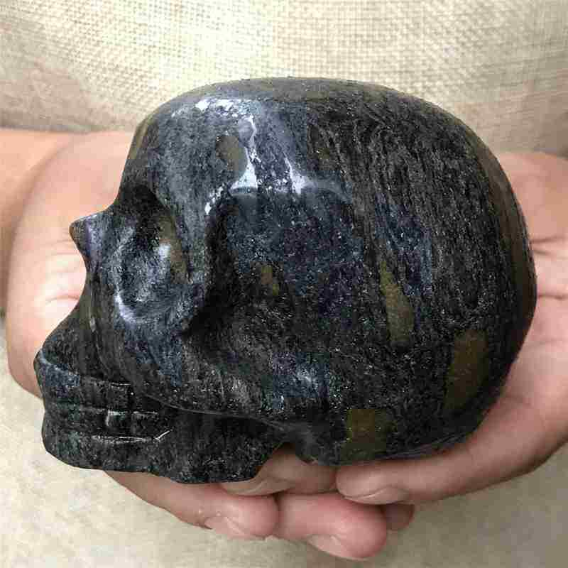0.49Kg Natural black jade quartz skull carved Quartz Crystal skull Healing