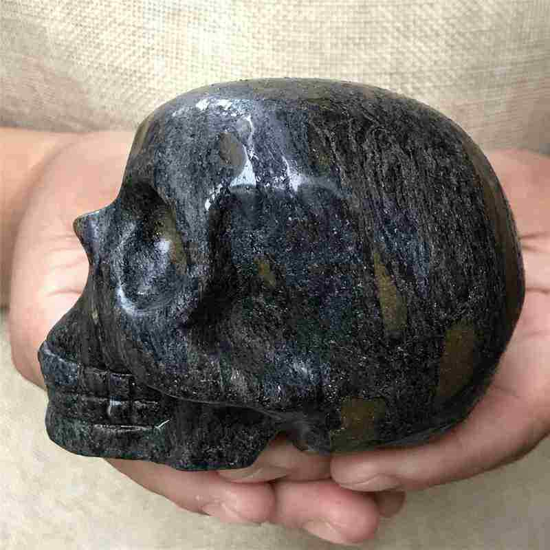 0.49Kg Natural black jade quartz skull carved Quartz Crystal skull Healing