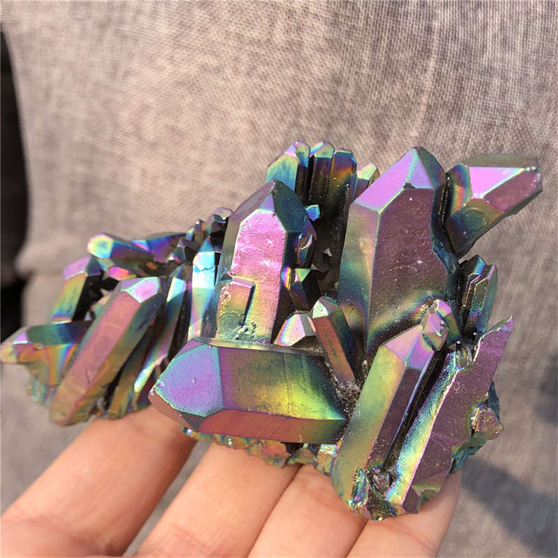 190g Electroplate Rainbow cluster quartz crystal mineral specimen reiki healing