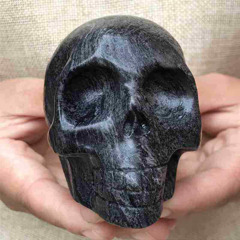 0.43Kg Natural black jade quartz skull carved Quartz Crystal skull Healing