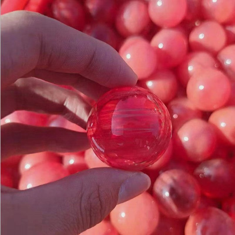 30MM Natural Red Melting Quartz Crystal Sphere Mineral Specimens Healing+Holder