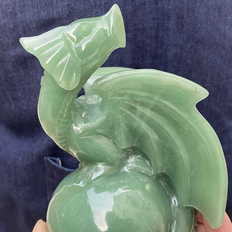 0.83kg Natural aventurine dragon skull carved Quartz Crystal skull Healing