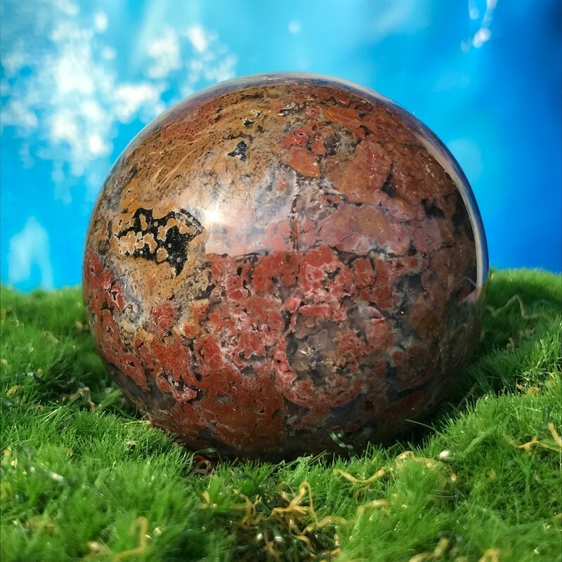 220GRare Natural Ocean Jasper Quartz Ball Crystal Ball Sample Repair