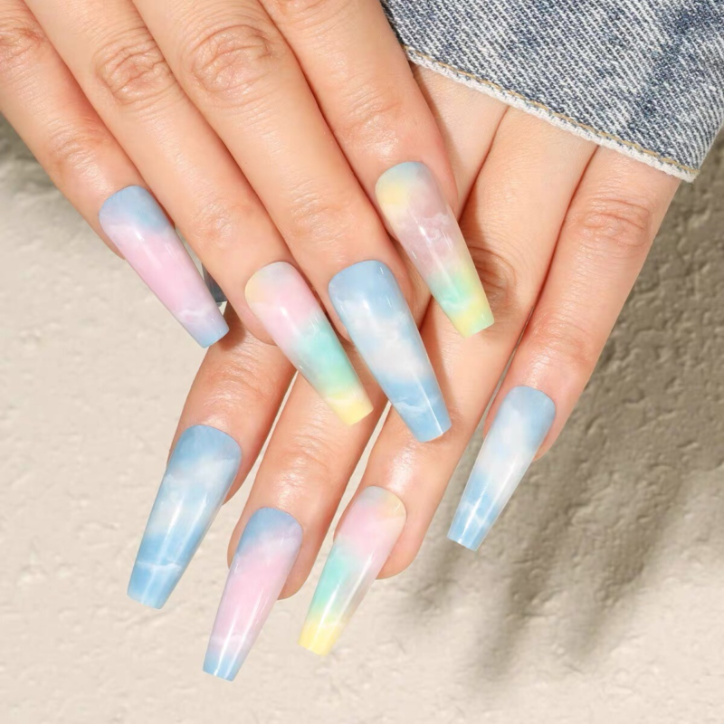 Handmade Press on nails coffin/square/almond long length summer theme