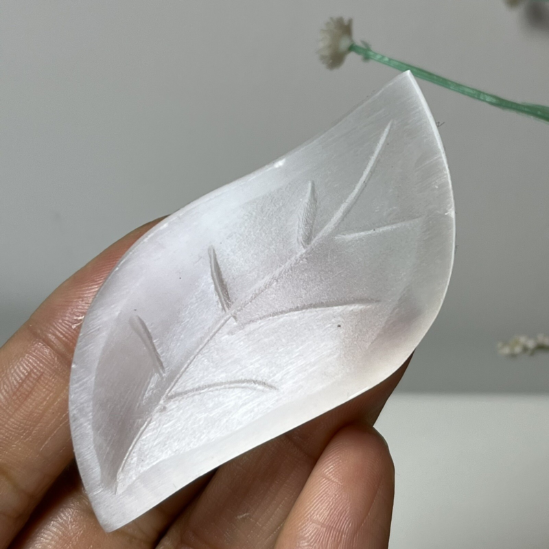 Natural Gypsum Selenite quartz leaves hand carved crystal healing ck21