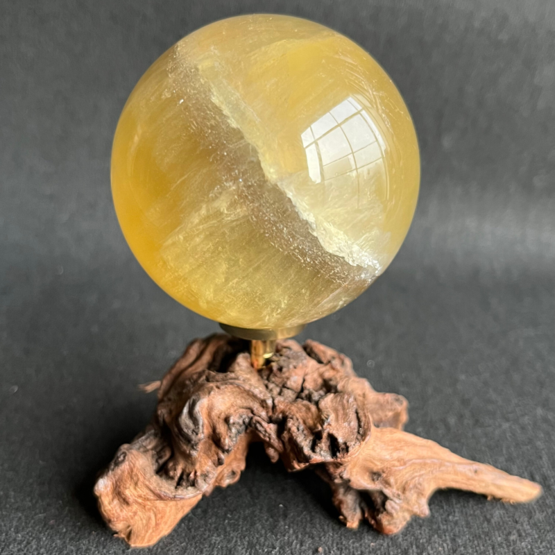 299G Natural yellow fluorite quartz crystal ball sphere healing + Stand