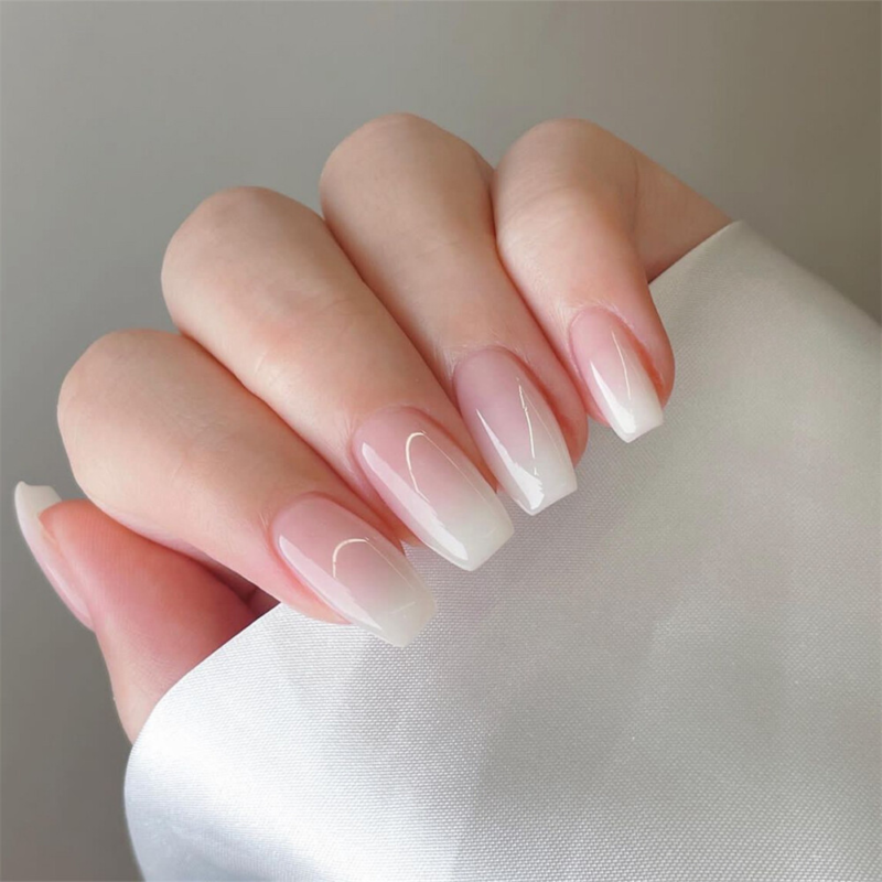 Nude Color Glossy False Nail Medium Coffin Press on Nails for Nail Art 24pcs