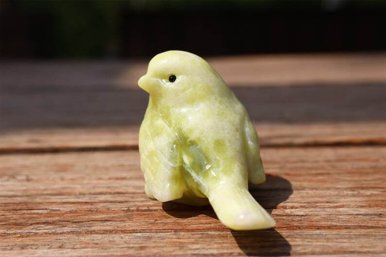 2.4" Natural Lantian jade Carved bird Reiki Creative Crystal Skull decor gift 1x