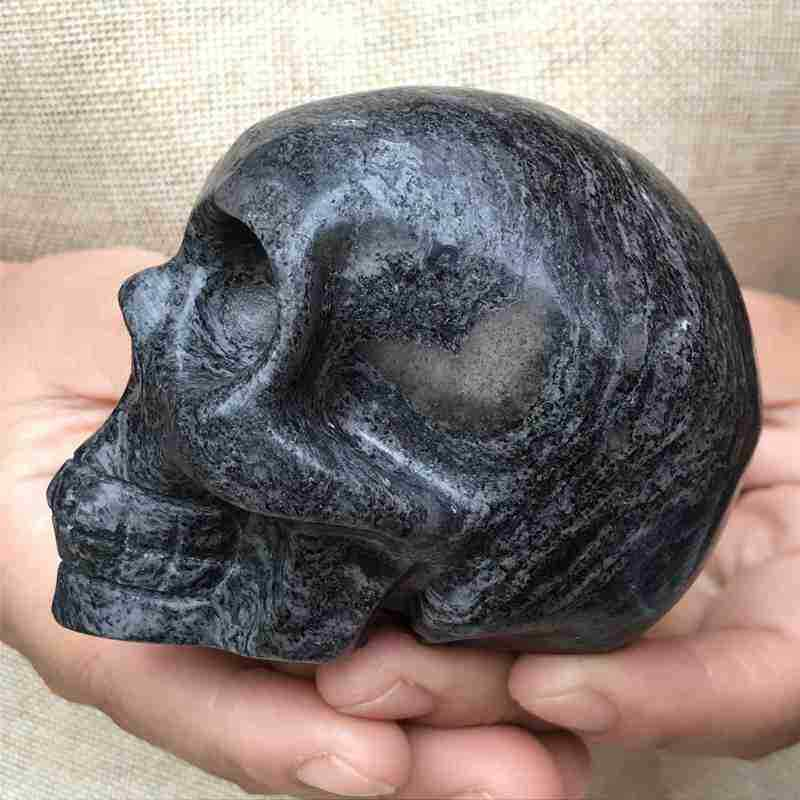 0.43Kg Natural black jade quartz skull carved Quartz Crystal skull Healing