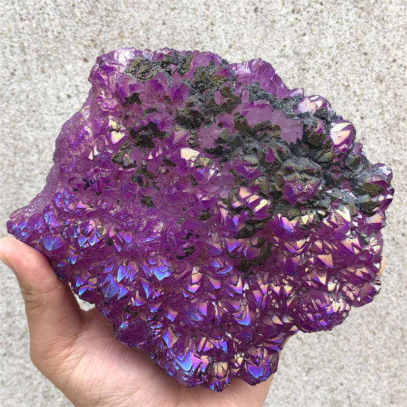 1.55kg Electroplate Rainbow cluster quartz crystal mineral specimen reiki healin