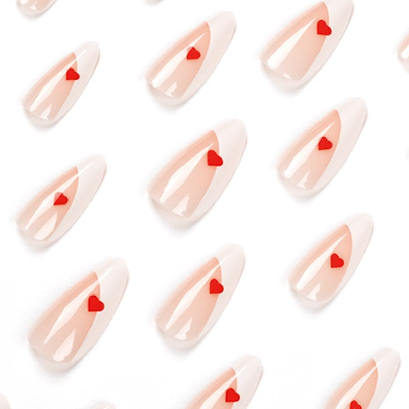 24pcs Minimalist French Heart False Nail Almond Press on Nail for Nail Art