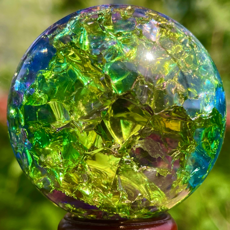 165G Natural Titanium Rainbow Quartz sphere Crystal ball Healing
