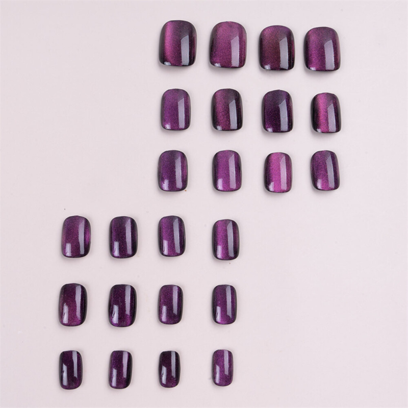 Stylish Purple Cat Eye False Nail Short Square Press on Nails for Nail Art 24pcs