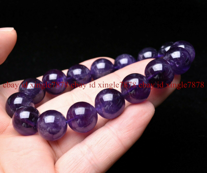 Genuine 12mm Natural Purple Amethyst Crystal Round Beads Bracelet AAAA