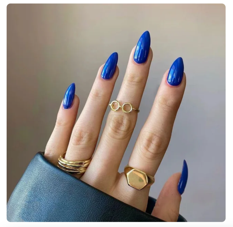 24 Full Colour Press On False Nails With Glue Reusable Mid Length Stiletto Tips