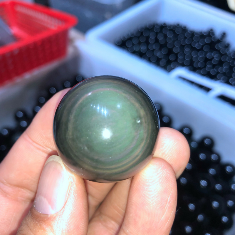 Rainbow Natural Unique Cats Eye Obsidian Quartz Crystal Sphere Ball