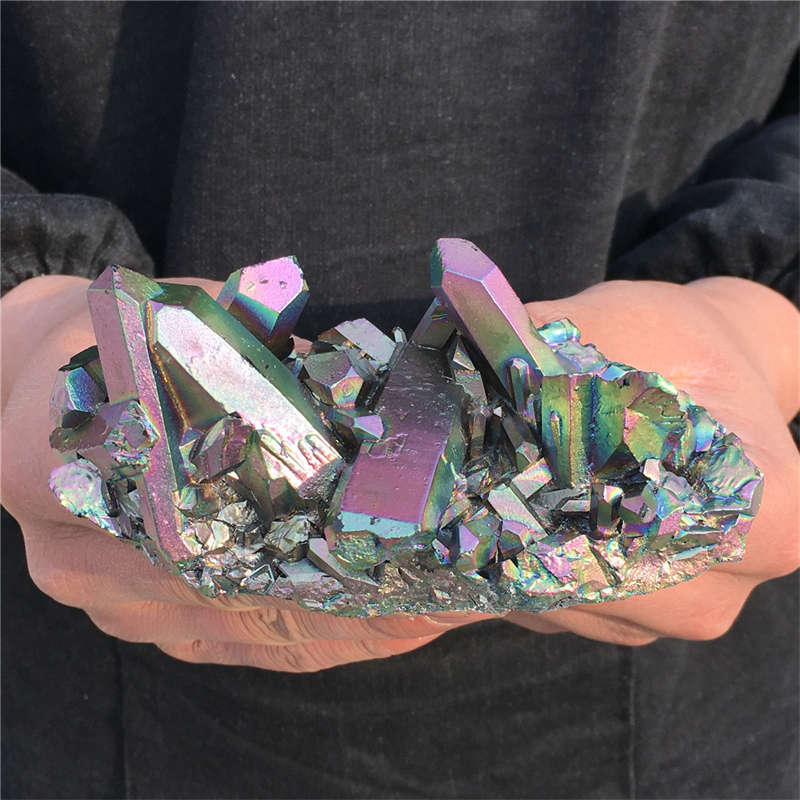 230g Electroplate Rainbow cluster quartz crystal mineral specimen reiki healing