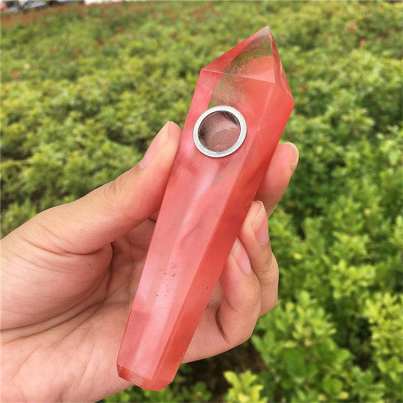 Natural Red Melting Stone Smoking Pipes Quartz Crystal Point Wand Reiki Obelisk