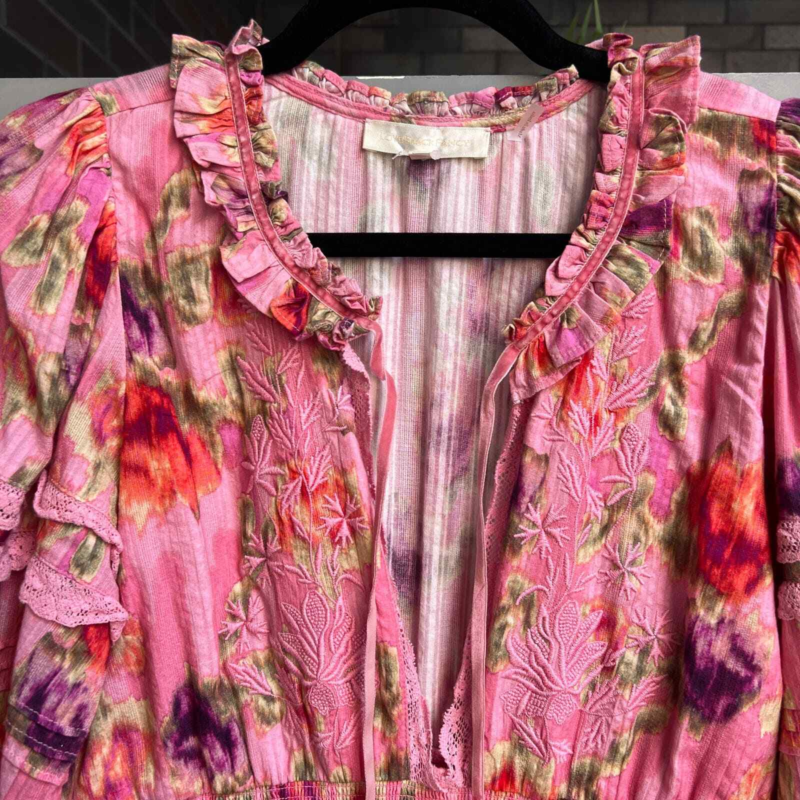 NEW LoveShackFancy 'Clarkie' Pink Embroidered Lace Mini Dress Size XS