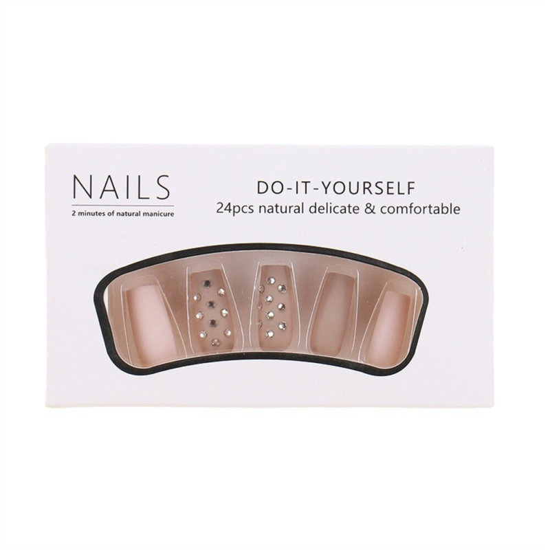 Square False Nail Nude Color with Diamond Press on Nails for Nail Art 24pcs