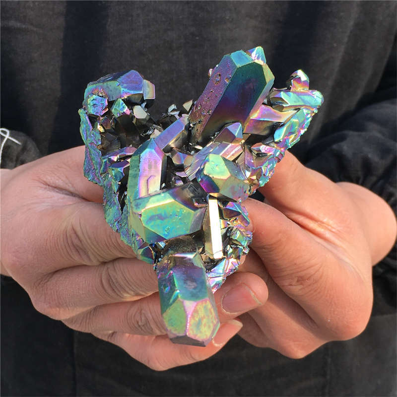 190g Electroplate Rainbow cluster quartz crystal mineral specimen reiki healing