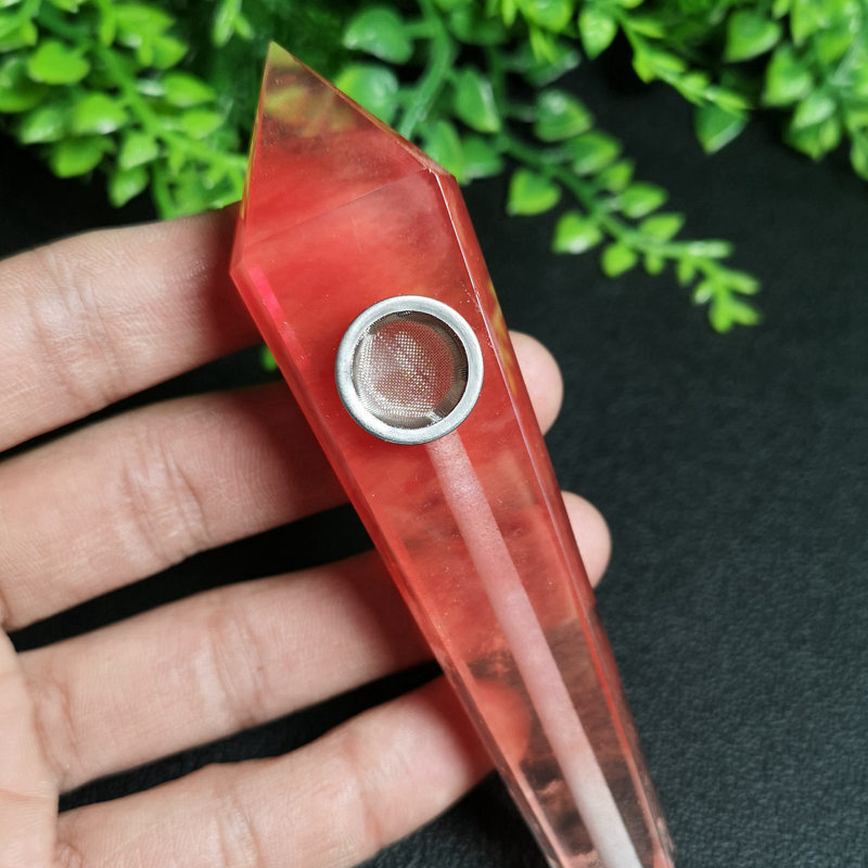 Natural Red Melting Stone Smoking Pipes Quartz Crystal Point Wand Reiki Obelisk