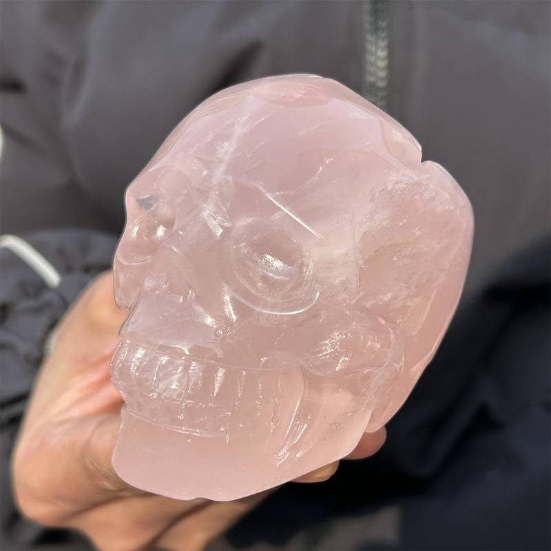 0.49kg Natural rose quartz skull carved Quartz Crystal skull Healing