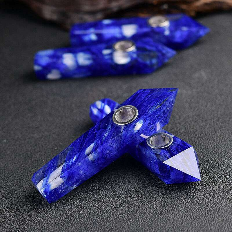 Natural Blue Melting Stone Smoking Pipe Quartz Crystal Wand Point Reiki Obelisk