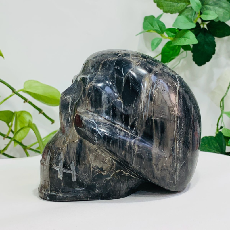 1877g Natural Crystal Jade Hand Carved Quartz Skull Medium Energy Reiki Healing