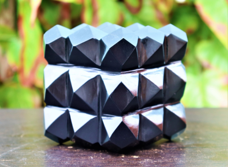 11CM Natural Black Tourmaline Meditation Healing Power Stone 54 Pyramid Cube