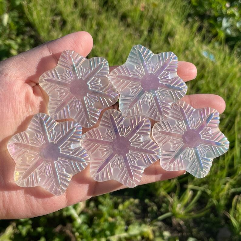 Titanium Clear Melting Stone Snowflake Quartz Crystal Carved Heal collection