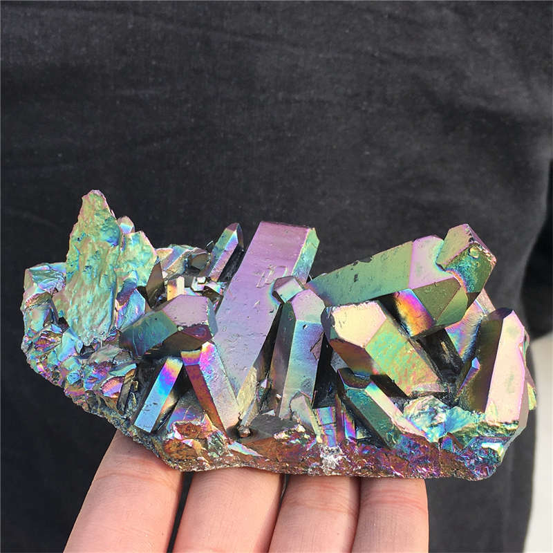 230g Electroplate Rainbow cluster quartz crystal mineral specimen reiki healing