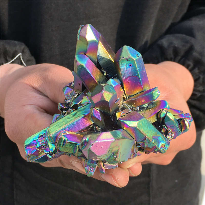 300g Electroplate Rainbow cluster quartz crystal mineral specimen reiki healing