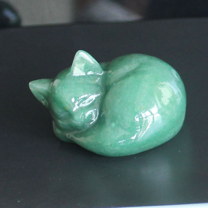 Carved crystal gemstone crystal sleeping cat figurine animal statue decor 2''