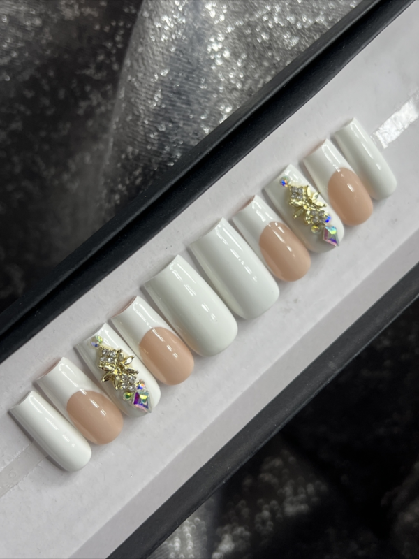 CUSTOM Gel Press On Nails, NUDE FRENCH BLING 10p FULL SET W Kit