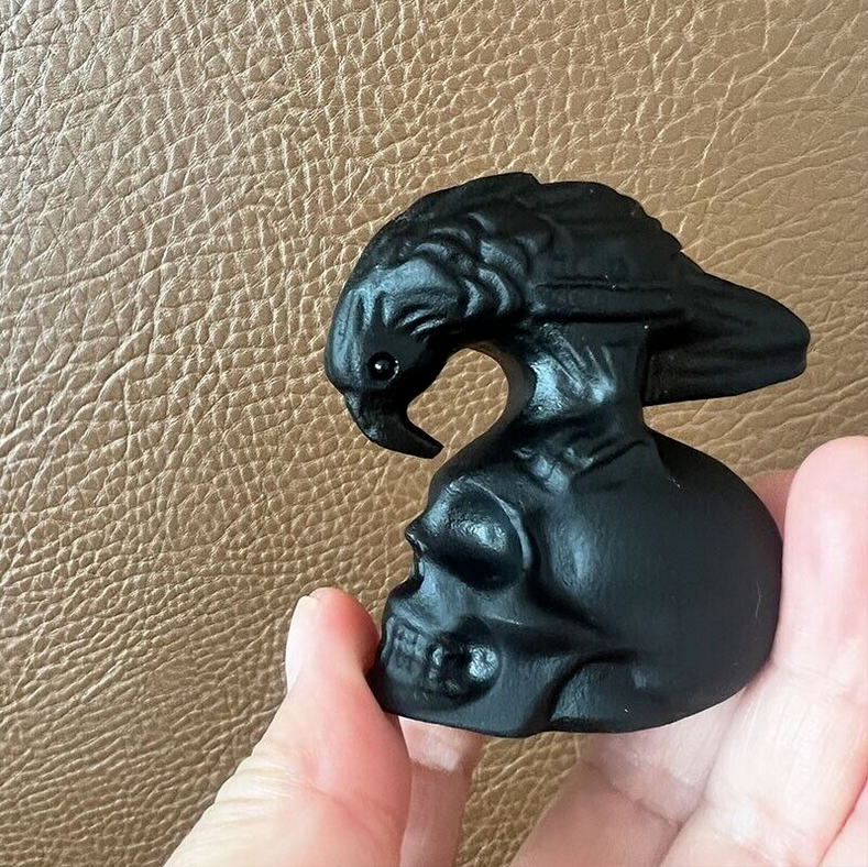 TOP ! Natural Obsidian Hand Carved Crow Skull Crystal Quartz Reiki Healing 1PC