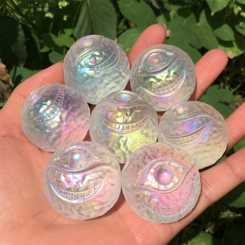 1PC Titanium Rainbow Melting stone ball Quartz Mysterious Eyeball Reiki Heal