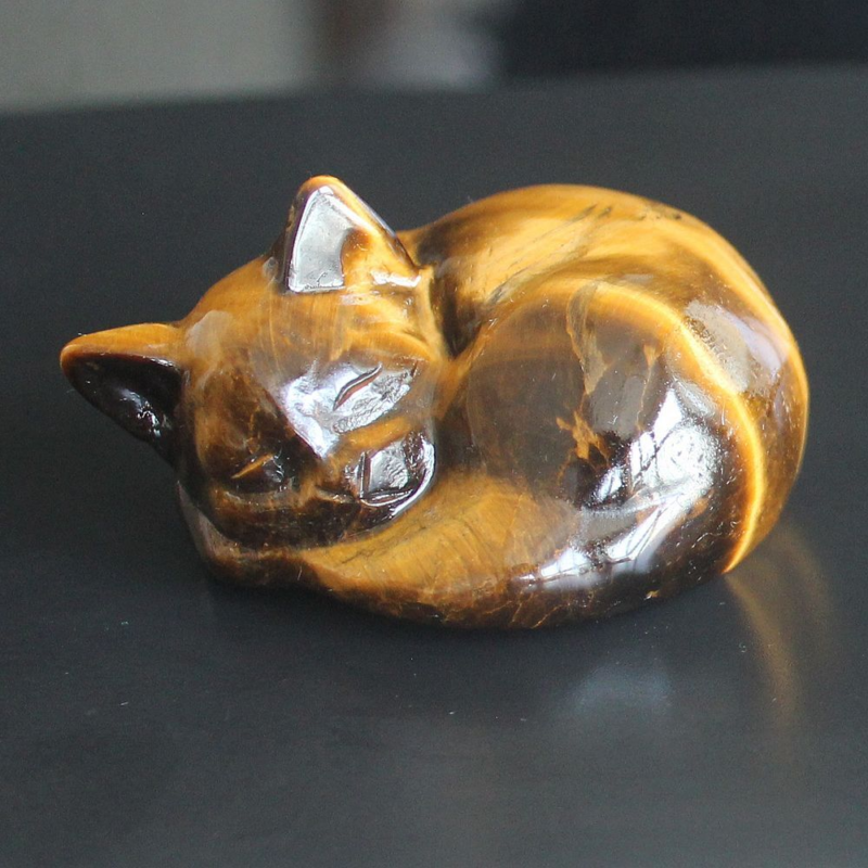 Carved crystal gemstone crystal sleeping cat figurine animal statue decor 2''