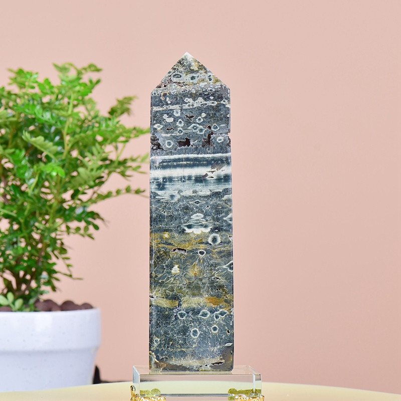 2.27LB Natuar Ocean Jasper Crystal Obelisk Point Wand Stone Quartz Healing