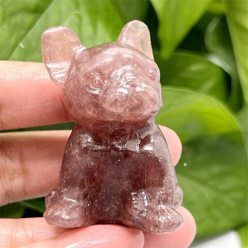 Natural Quartz Crystal Carved Rough Stone French Bulldog Healing Animal Decor