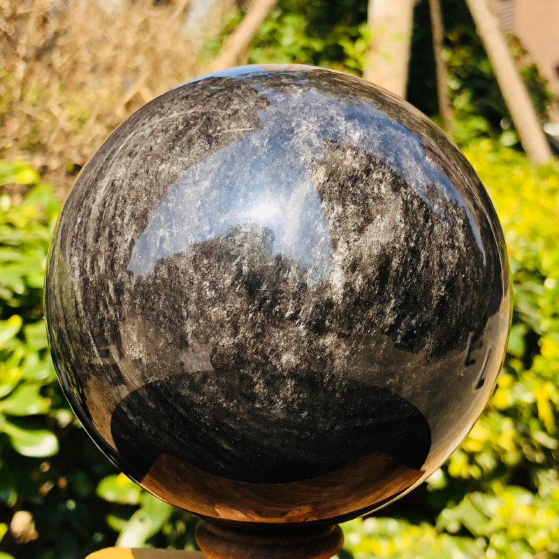 1380g Natural Silver Obsidian Quartz Crystal Ball Sphere Healing HH318