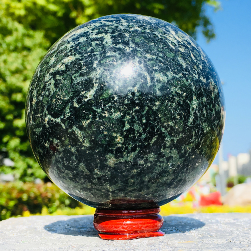 843G Eye Green Kambaba Jasper Stromatolite Crystal Sphere Ball Madagascar