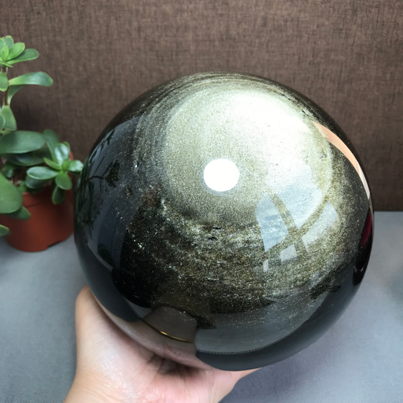 Top Natural golden obsidian sphere ball specimen China 5.02kg Base 155mm A1048